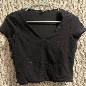 Athleta Black V-Neck Crop Top